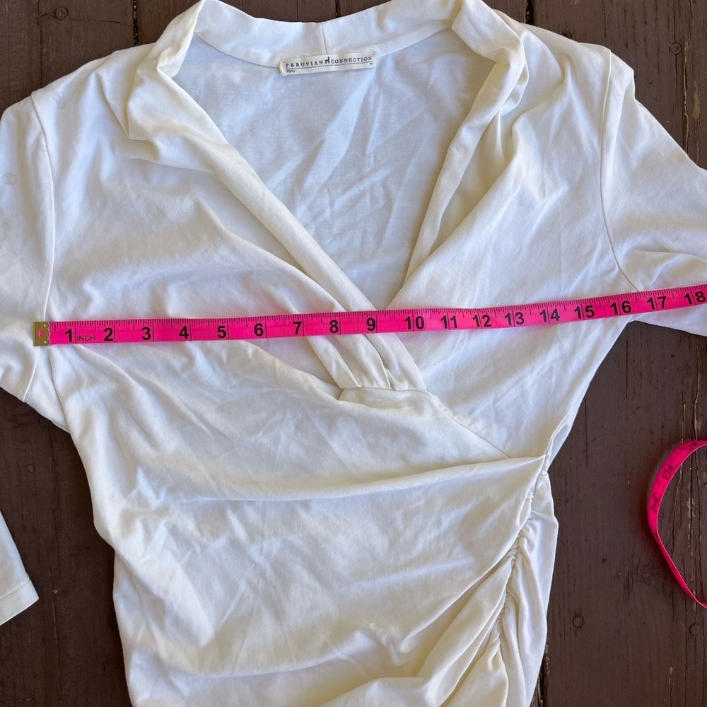 Peruvian Connection Rouched White Blouse - Picture 6 of 7
